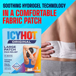 Icy Hot large original formula pain relief patch back label with usage instructions