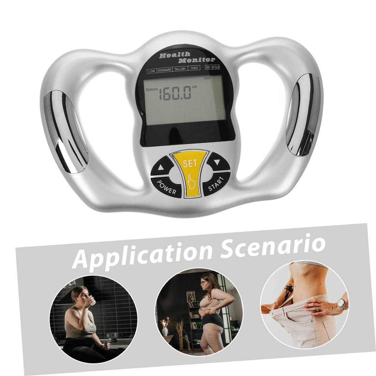 Ergonomic silver body composition analyzer tool with metal electrode handles