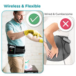 Infographic showing the three heating levels and three vibration massage patterns of the Comfytemp belt.