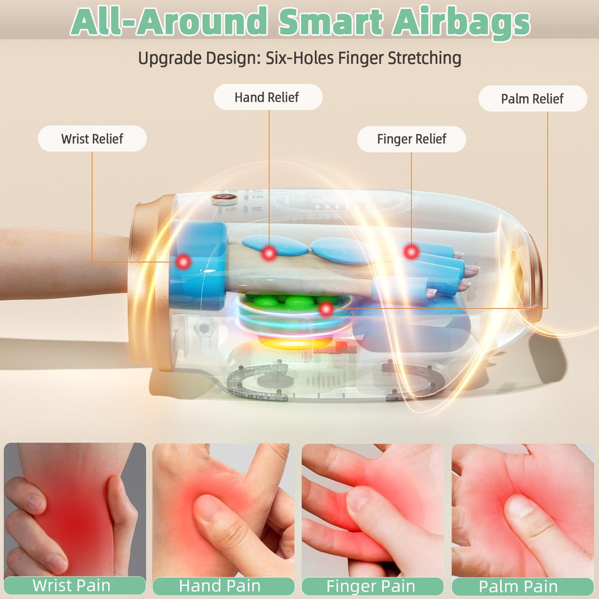 Ealken cordless hand massager showing the digital LED touchscreen interface displaying pressure levels and timer settings.