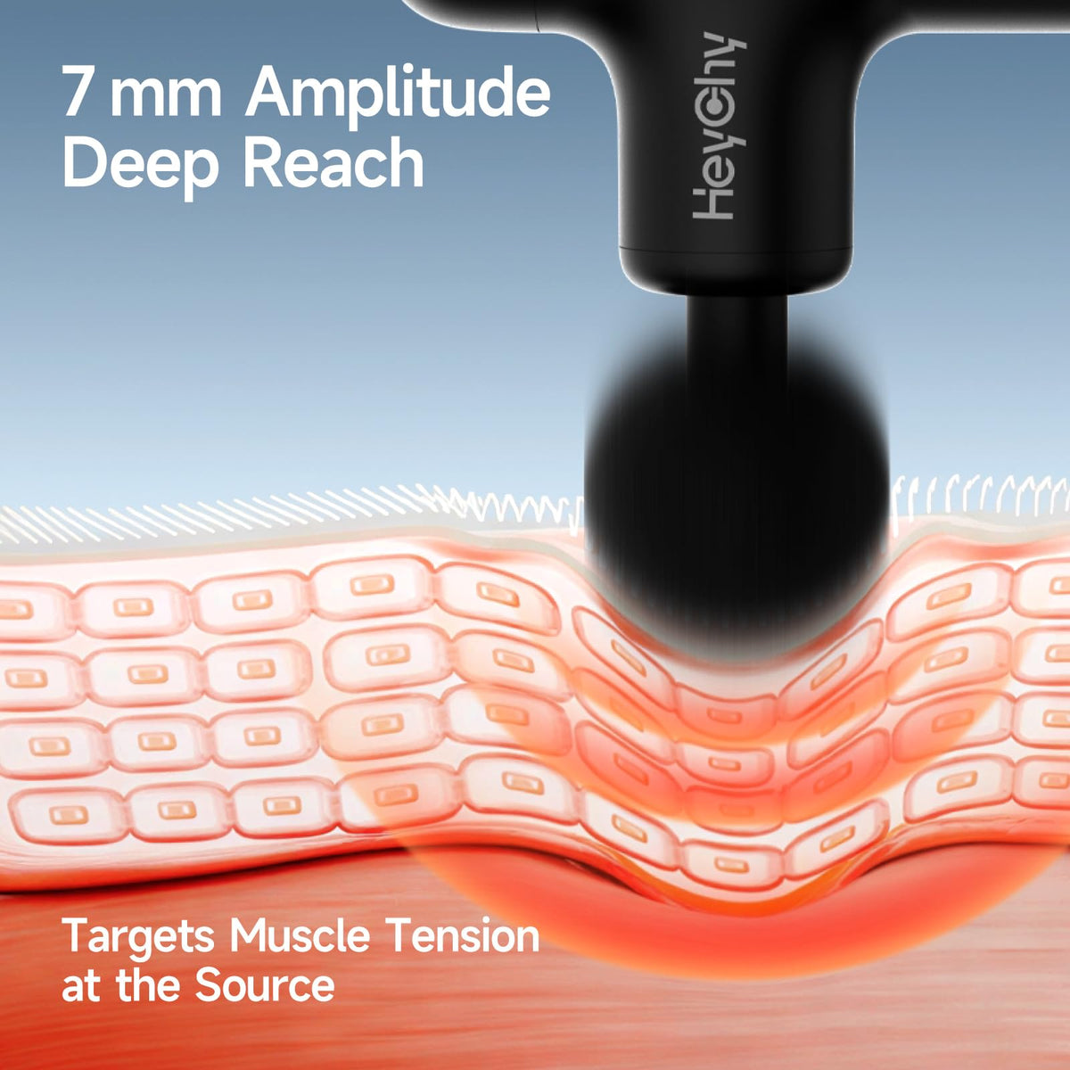 HEYCHY portable deep tissue massage device featuring ergonomic L shape handle