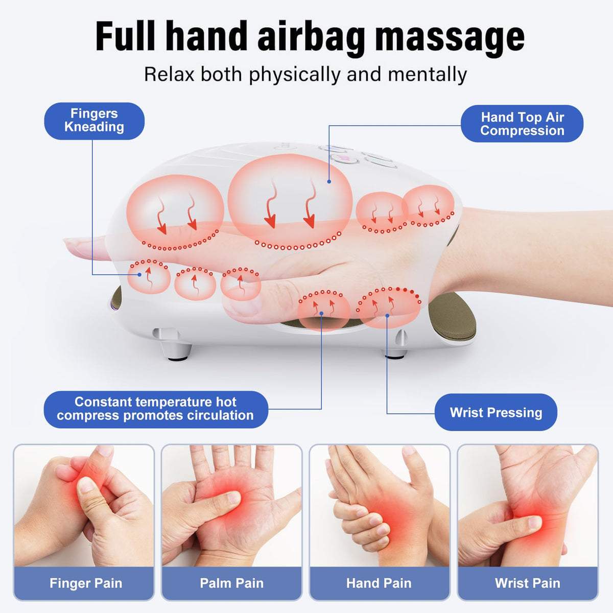 Cotsoco therapeutic hand massager with heat functionality warming the palm and fingers
