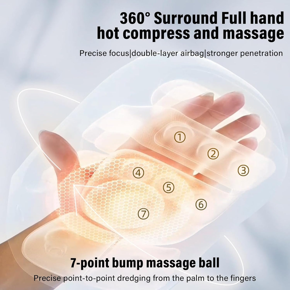 Cotsoco white cordless massager being used on a hand for carpal tunnel relief in an office setting