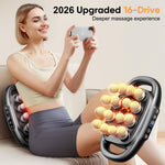 FreeSinger 16-drive percussion massager laid out with all sixteen interchangeable head attachments