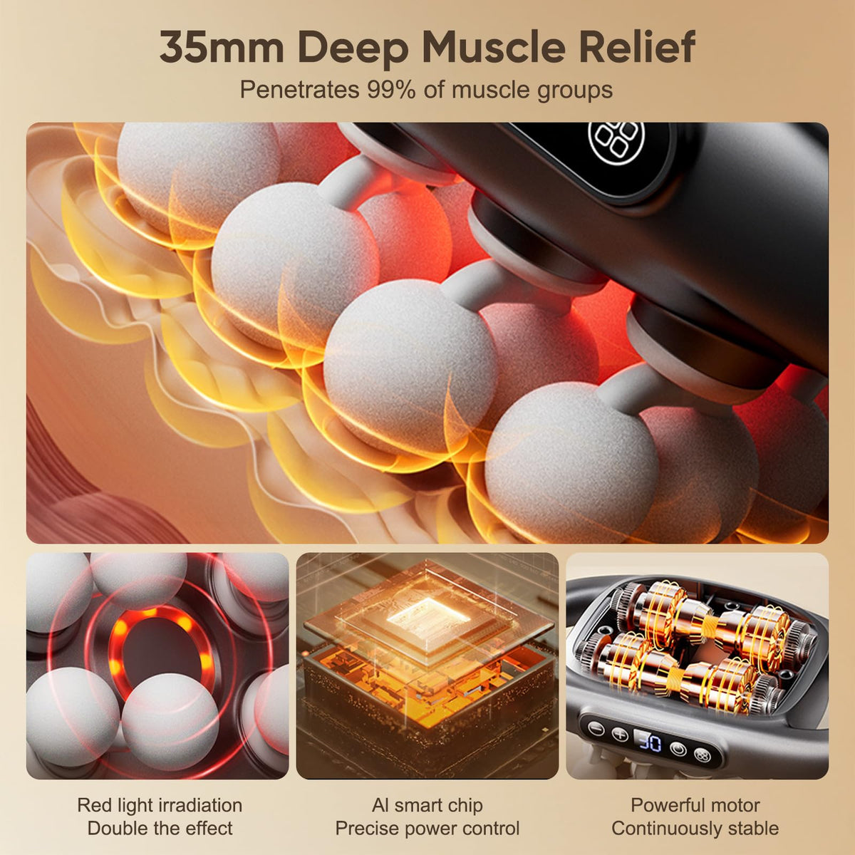 Side profile of the FreeSinger muscle massager highlighting the ergonomic D-shaped handle