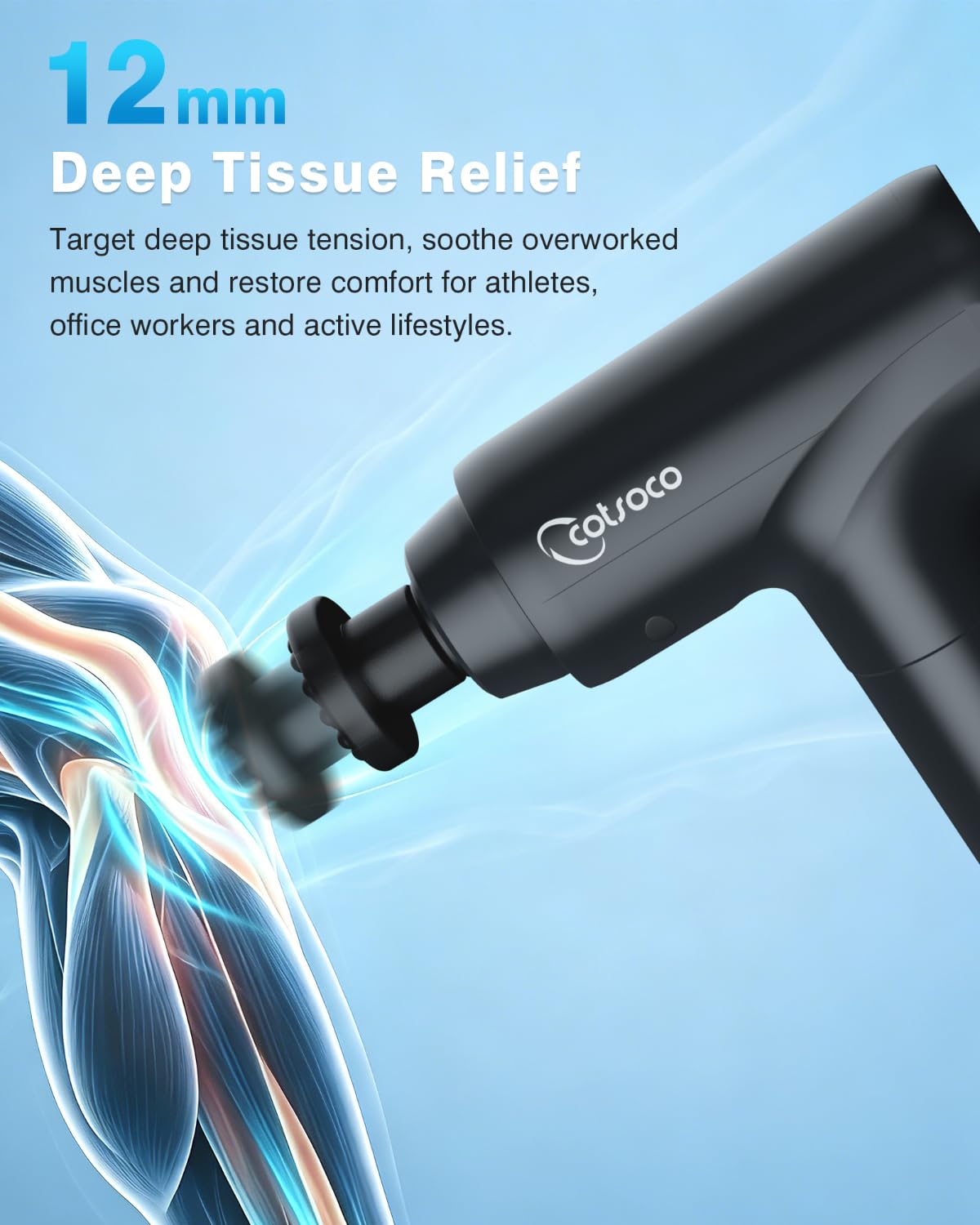 Cotsoco electric muscle massager close up of the digital LED touch screen display showing speed levels