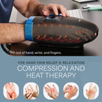 A person placing their hand inside the cordless LifePro Legra compression therapy device on a desk.