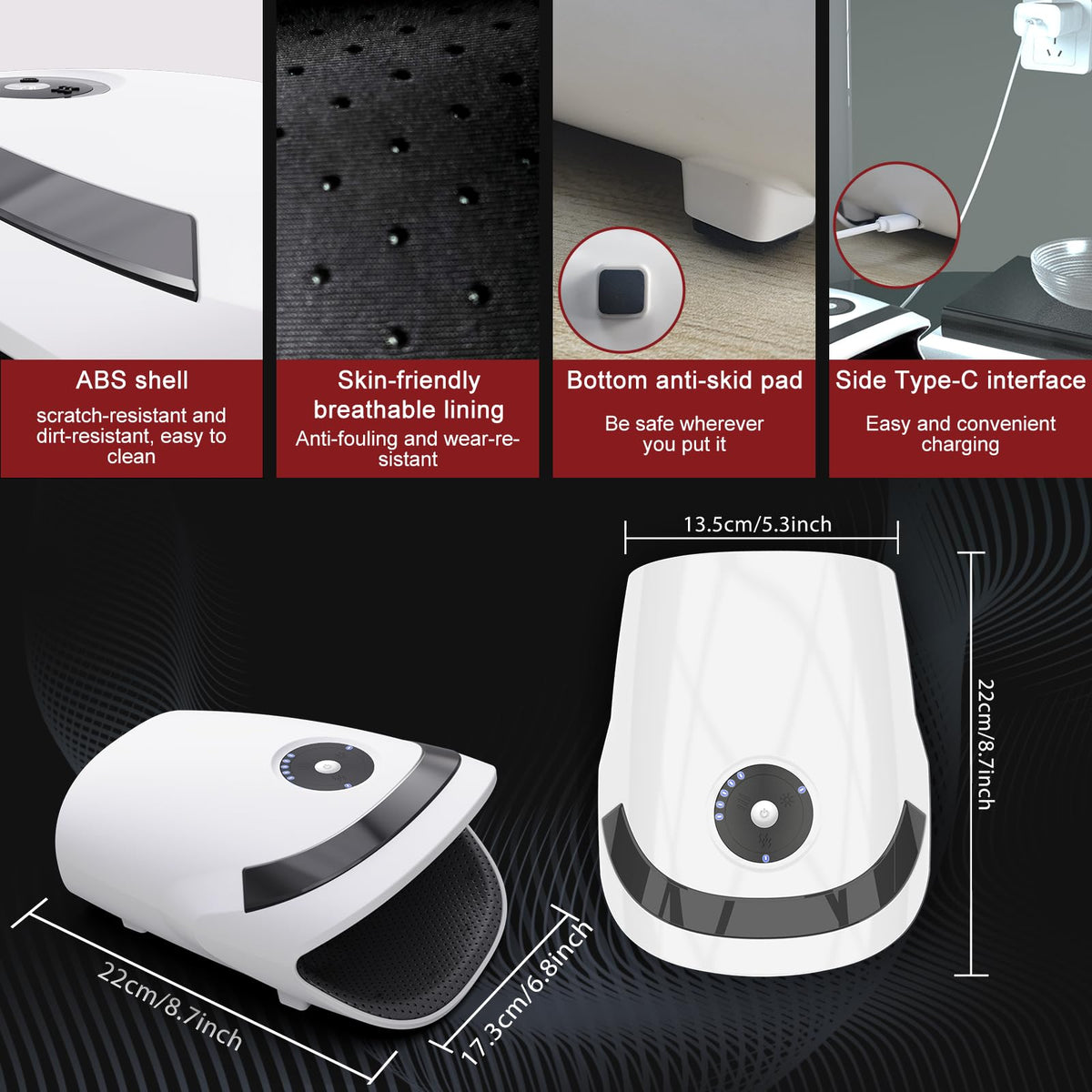 Xllent heated hand massager packaging box with included USB charging cable