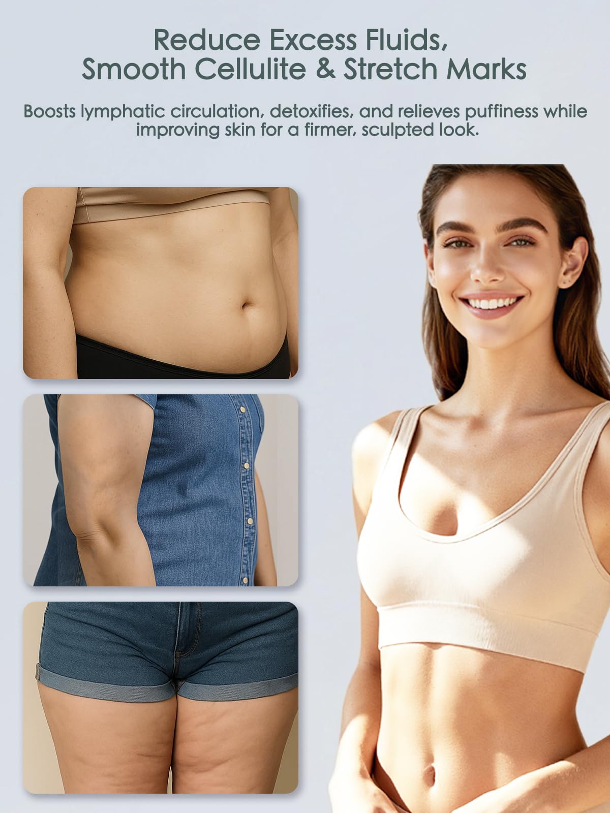 Feejoy fascia blaster massage tool being held ergonomically for thigh application