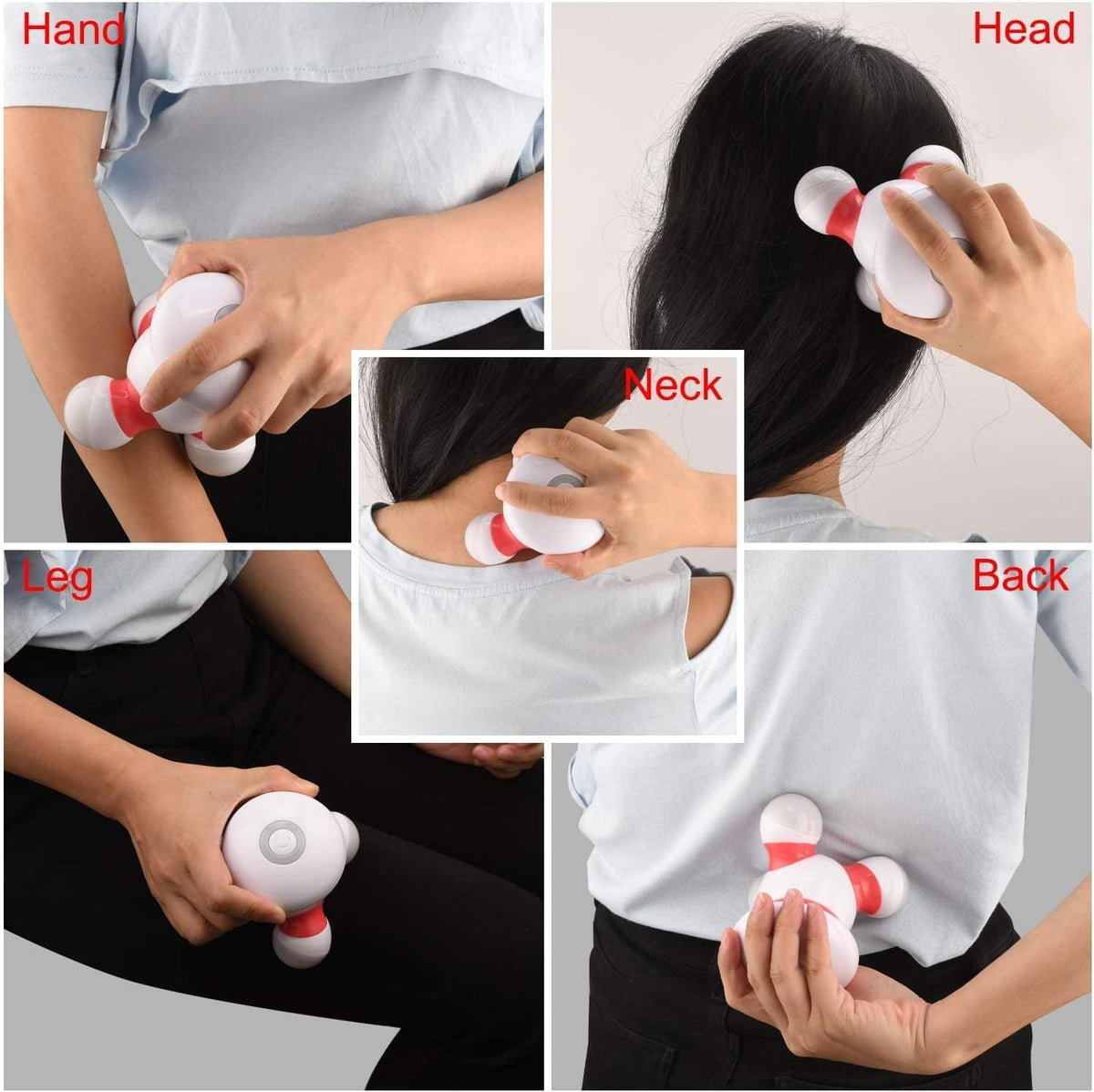 Close-up of the three massage prongs on the Cotsoco handheld massager designed for targeted pain release.