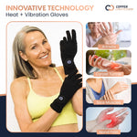 Copper Compression CopperVibe therapeutic gloves showing the multi-function control button on the wrist