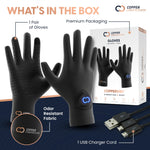 Copper Compression CopperVibe massager gloves demonstrating the flexible unisex fit on a user's palm