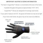 Copper Compression CopperVibe cordless gloves showcasing the included USB charging port and sleek charging cable