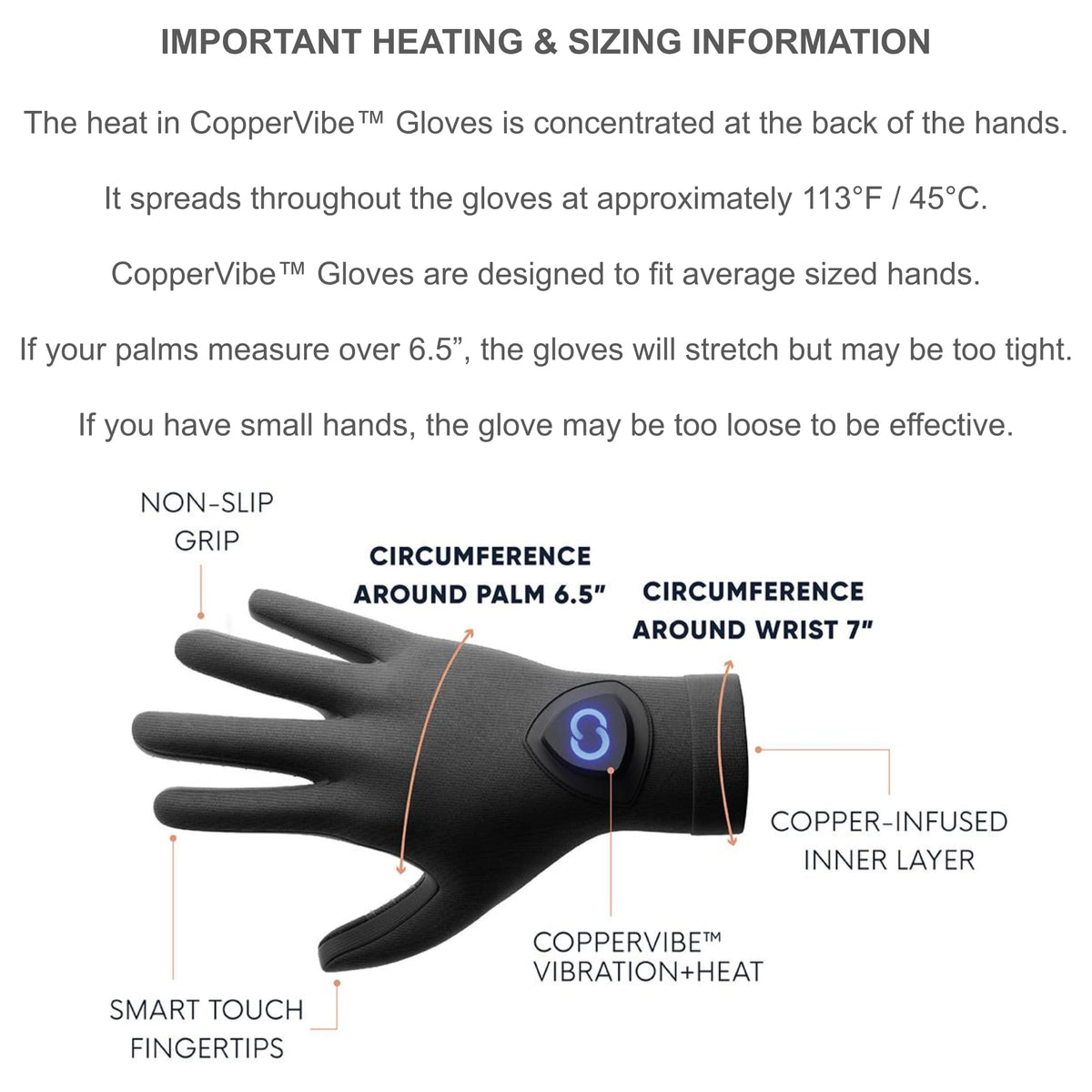 Copper Compression CopperVibe cordless gloves showcasing the included USB charging port and sleek charging cable