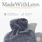 Close up of Qomfor hot water bottle stopper and faux fur cover