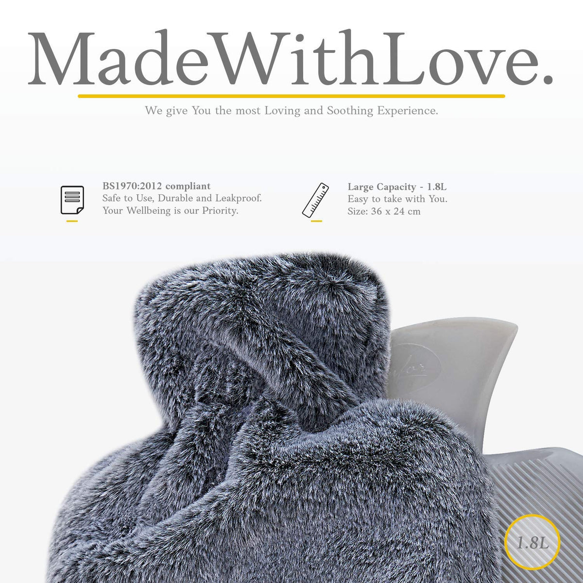 Close up of Qomfor hot water bottle stopper and faux fur cover