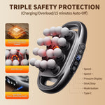 Close up view of the ergonomic D-shaped handle grip on the VTT black percussion massage gun