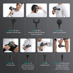 Mebak 3 handheld athletic massager showing five speed levels and LED pressure sensor indicator