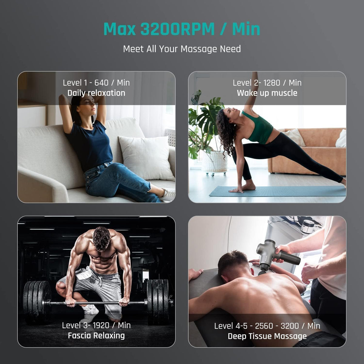 Mebak 3 professional massage tool with seven interchangeable head attachments arranged neatly