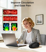 Electric compression hand massager showing interior lining with acupressure beads for palm relief