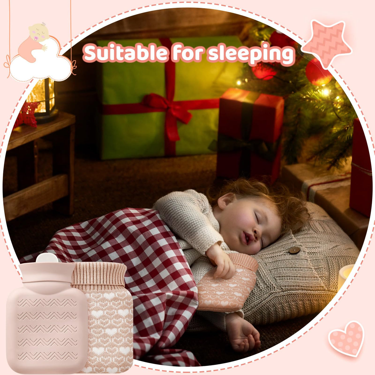 Amylove mini hot water bottle packaging contents including silicone bag and protective knit cover