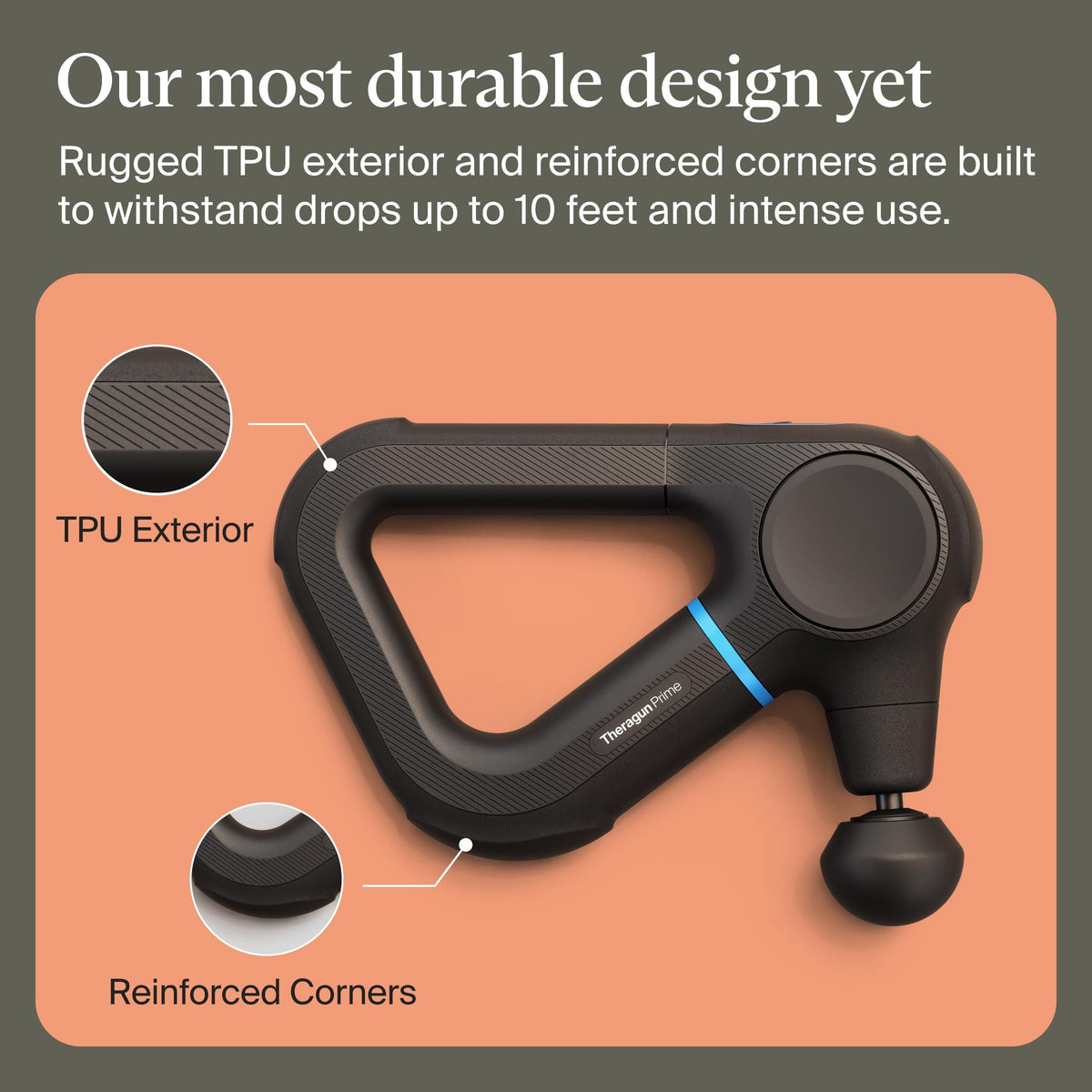Theragun Prime 6th Generation premium percussion massager showing the upgraded USB-C charging interface port.