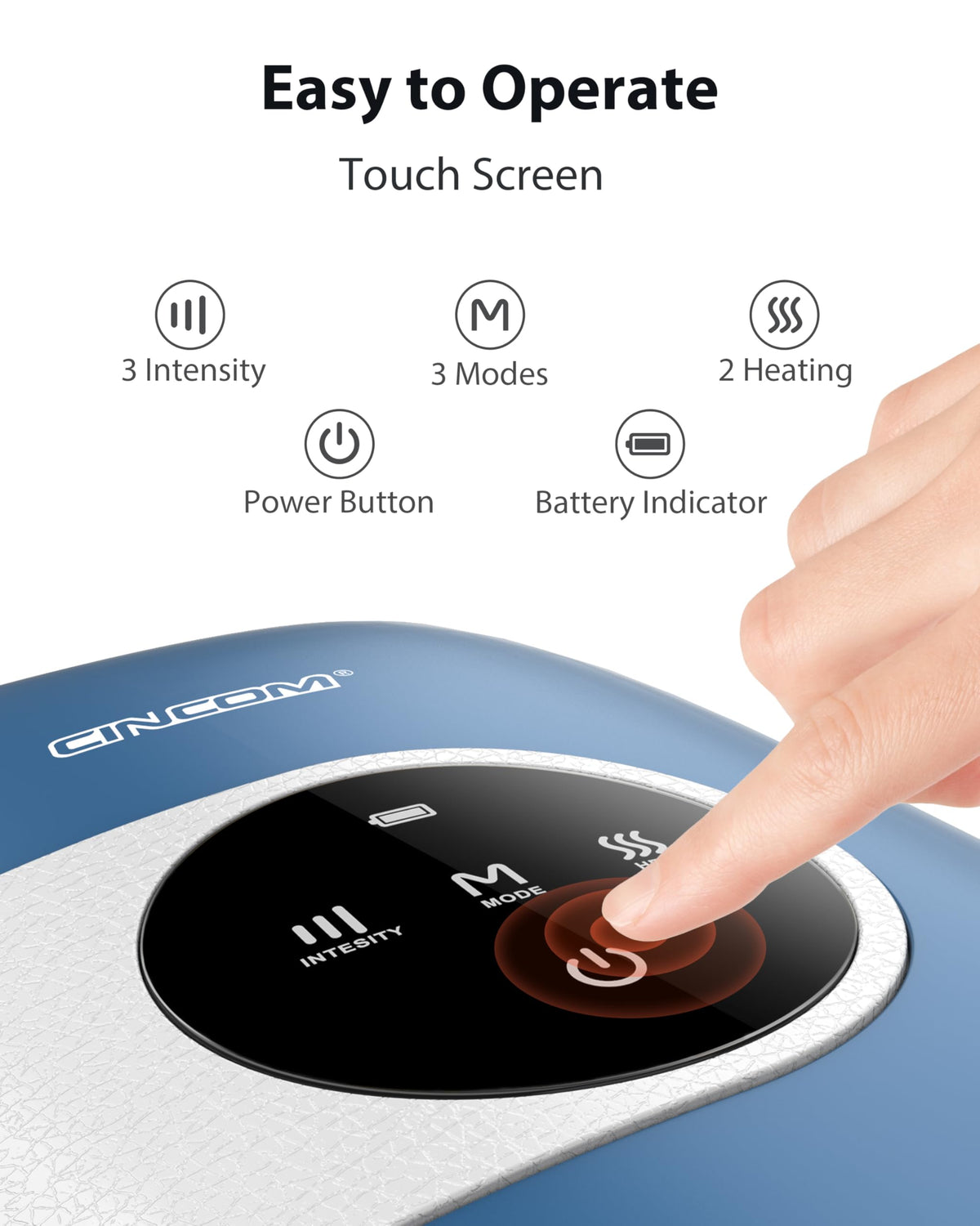 CINCOM electric hand massager highlighting the premium inner fabric lining and airbag placement