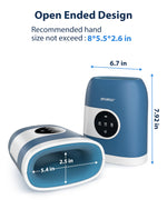 An authentic CINCOM wellness hand massager packaging box and included charging accessories
