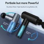 Arboleaf compact travel massage gun emphasizing the rear power button interface and the fast charging USB C port location.
