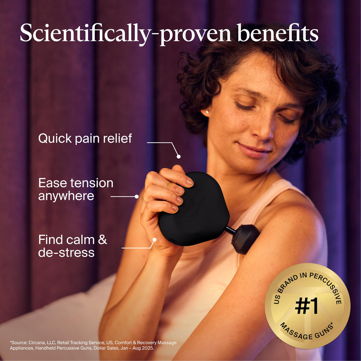 Therabody TheraGun Mini 3rd Gen black portable percussion massager side angle
