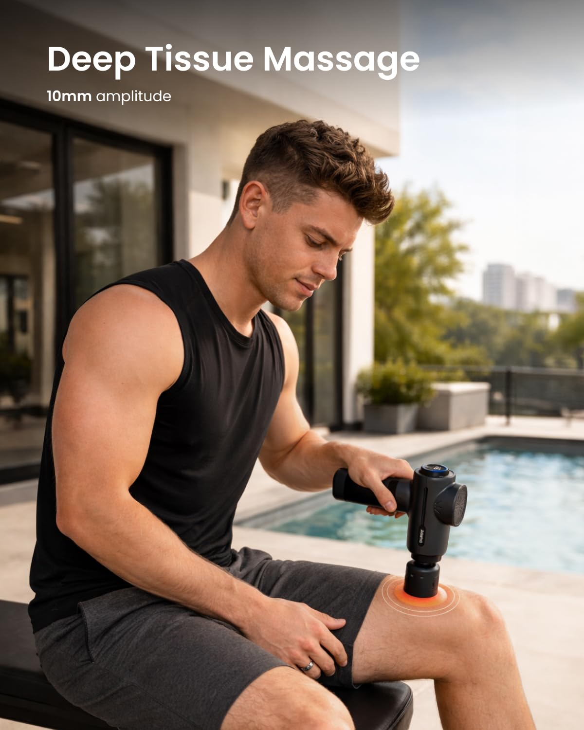 Side profile of the RENPHO handheld massager highlighting the compact design and premium matte black finish.
