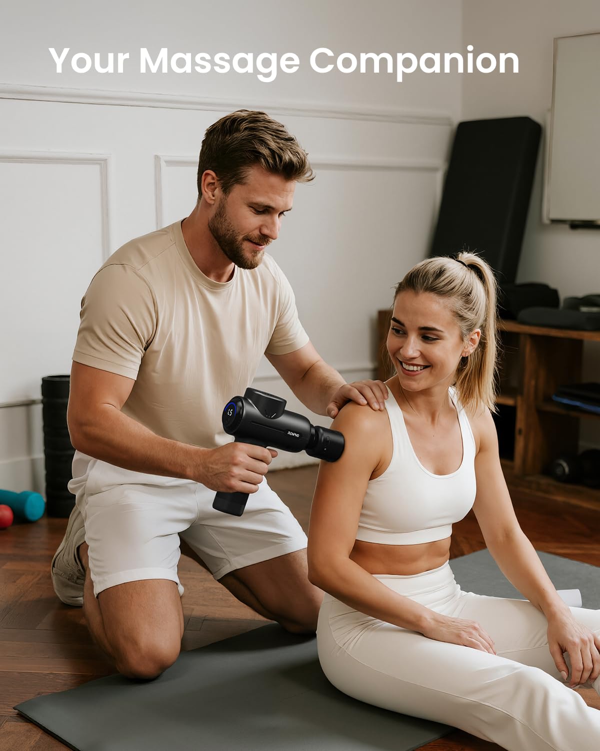 Type-C USB charging port location on the base of the authentic RENPHO portable muscle massage gun.
