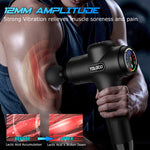 TOLOCO handheld muscle massager displayed with all ten interchangeable replacement heads laid out systematically.