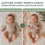 Tear resistant baby monthly milestone signs in minimalist earthy tones laid flat.