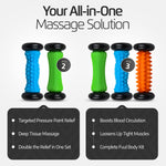 Logest dual pack foot rollers being used on a yoga mat for physical therapy and recovery.