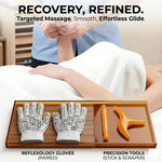 Premium wooden foot roller and non slip grip socks in a complete wellness set.