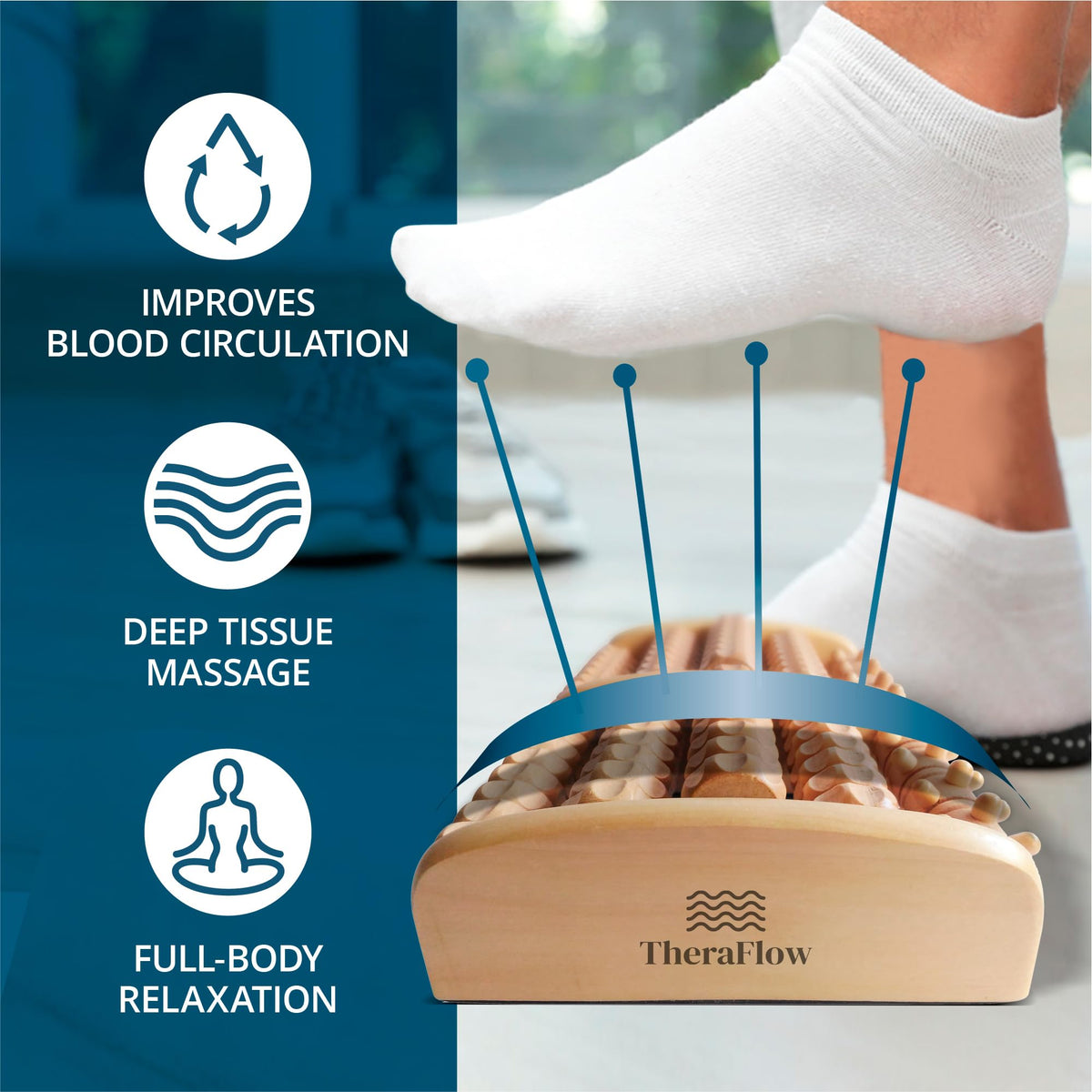 Side profile of TheraFlow wooden foot massager arch contour