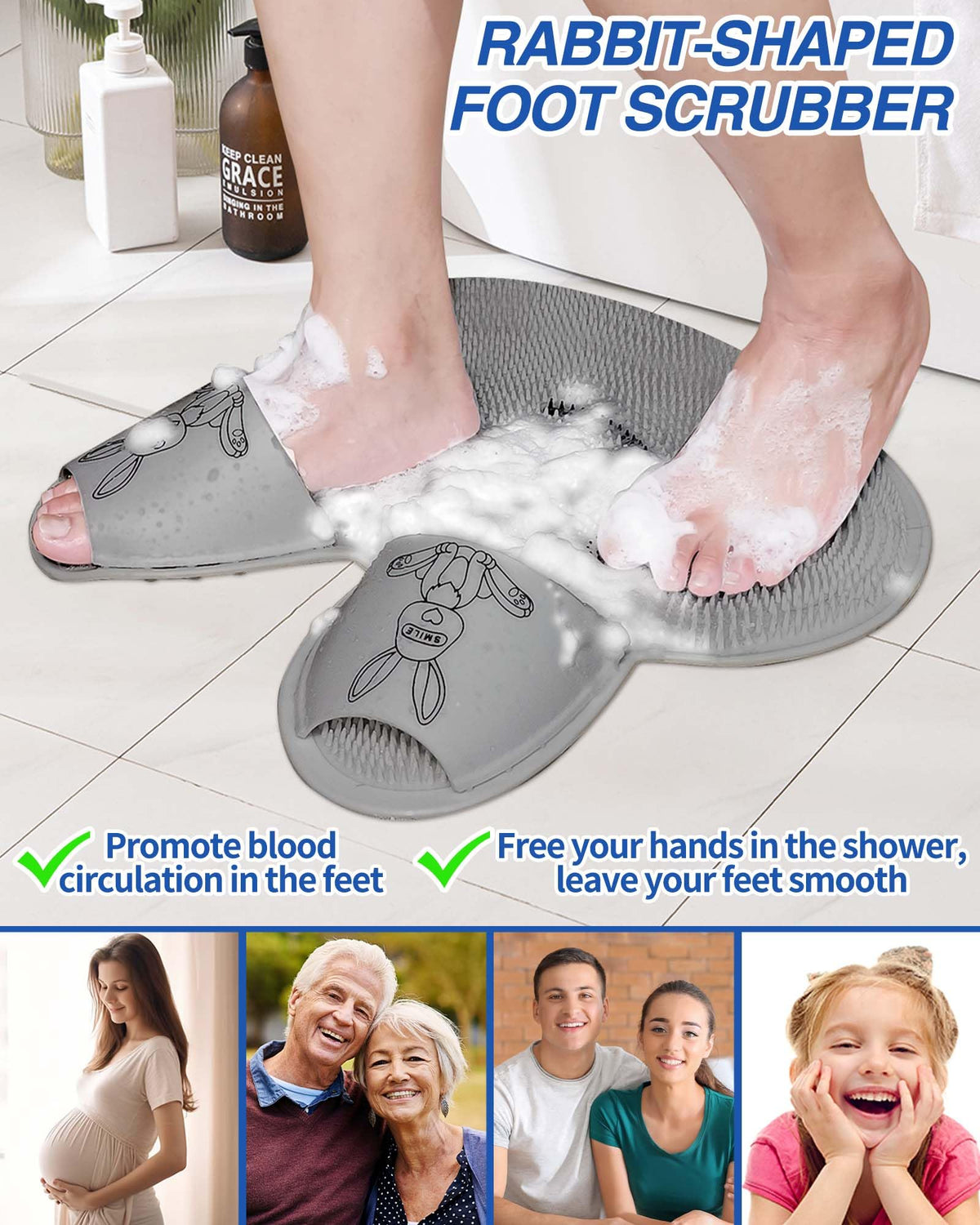 Top view of Manmihealth extra large foot cleaning mat in a shower stall