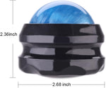Handheld deep tissue self massager ball being used with essential oils for neck and shoulder relaxation