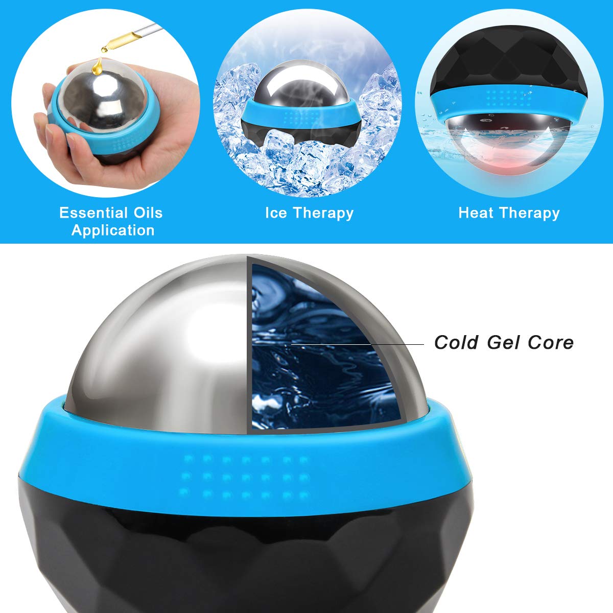 Coolrunner heat and cold therapy ball showing the bottom essential oil dispenser design.