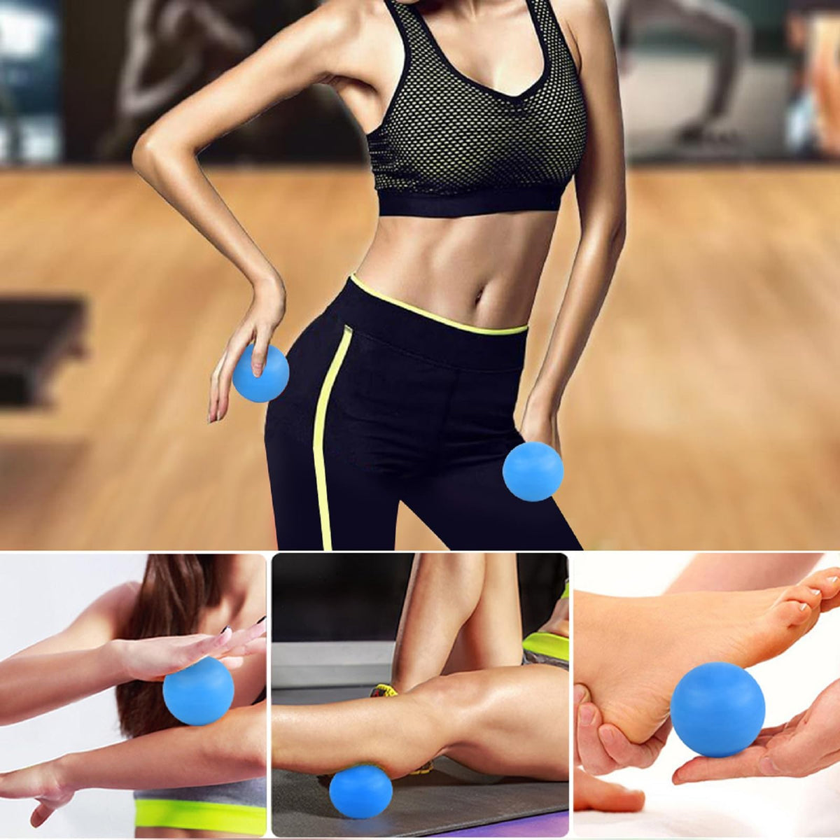 Close up look of the blue 360 degree spherical massager