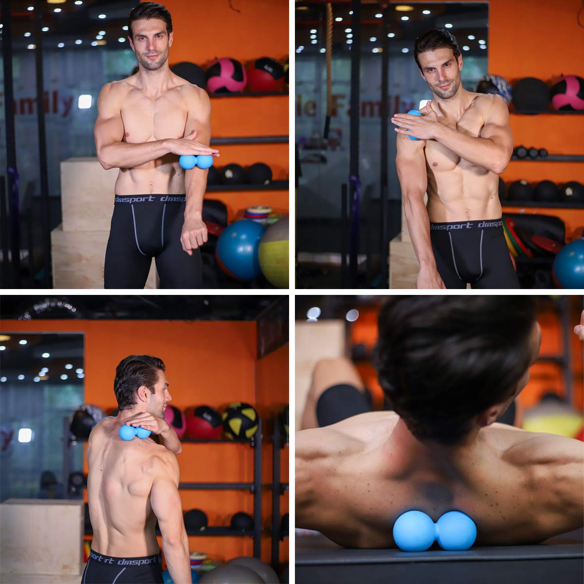 5BILLION FITNESS double lacrosse mobility tool positioned for back and neck trigger point therapy