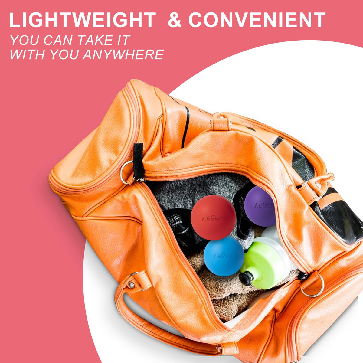 Travel-friendly massage balls inside a gym bag