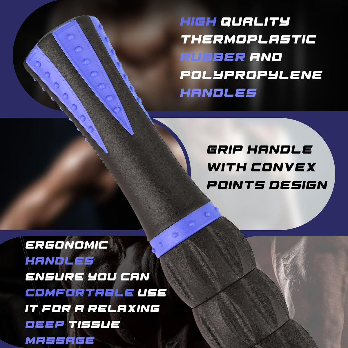 Side profile of Zanllw massage roller stick in black and blue