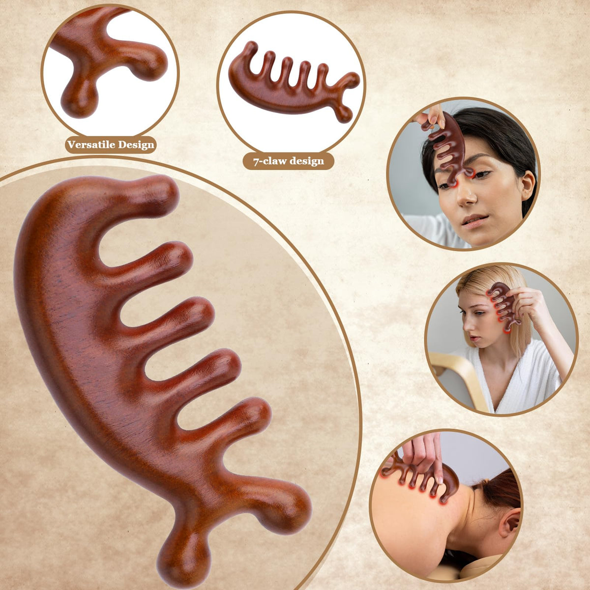 ProSuites wooden therapeutic comb showing smooth texture and natural sandalwood grain
