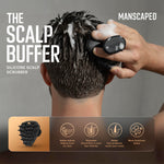 Manscaped scalp scrubber held in hand for size reference