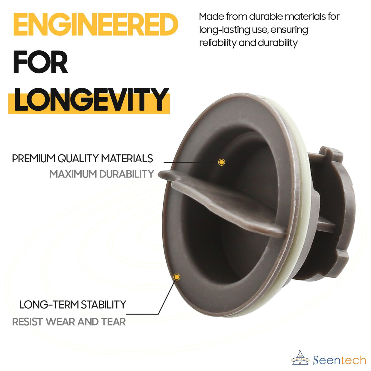 Premium ABS plastic replacement cap by Seentech highlighting its high heat resistant construction for dishwashers.