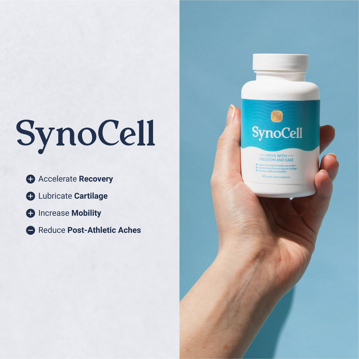 Side view of Synocell capsules bottle showing ingredients