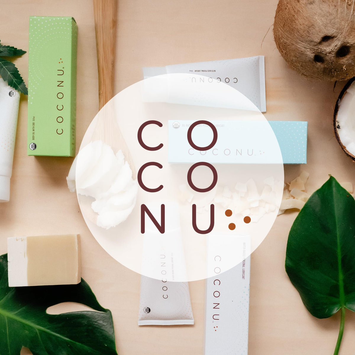 Coconu organic intimacy product line showcasing the compact travel friendly three ounce packaging