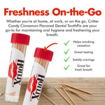 Critter Candy Co cinnamon flavored wooden toothpicks multi pack tubes displayed together.